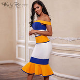 Off Shoulder Short Sleeve Fishtail Over Knee Bandage Dress